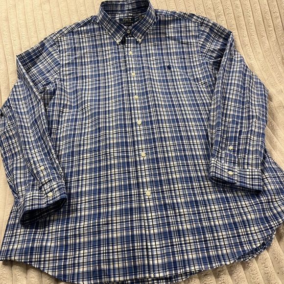 Polo Ralph Lauren Blue and White Plaid Shirt Men’s Size XXL 18.5 Long Sleeves